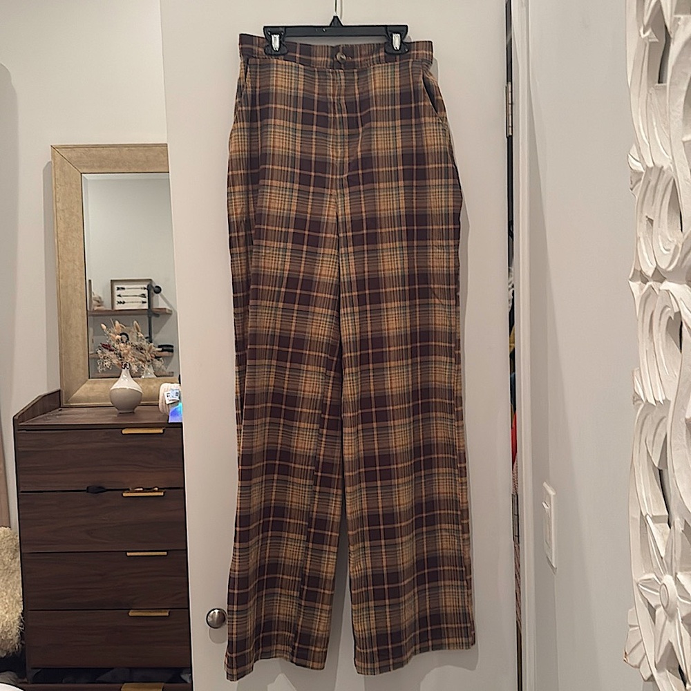 Chic Wide Leg Plaid Pants